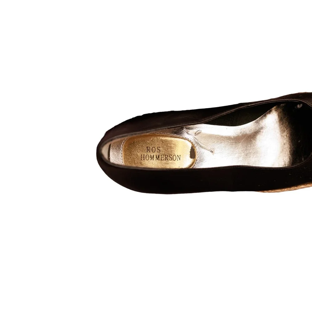 Ros Hommerson “Envy” Black Leather Low Wedge‎ Espadrille Slip On Flats 8.5M